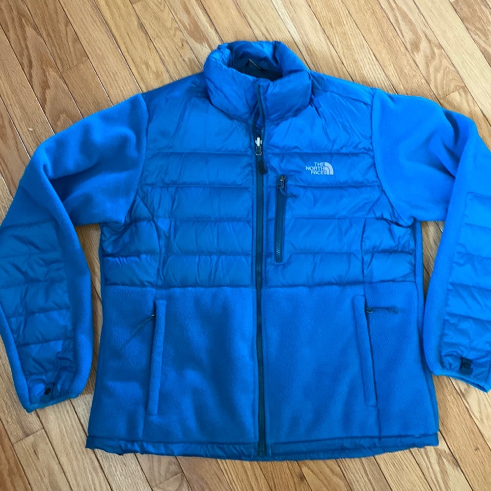 Women’s North Face 550 fleece/down puffer full zip jacket size large, blue.